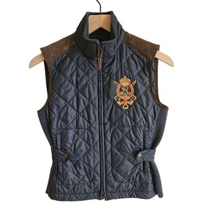 Ralph Lauren Navy Blue Embroidered Crest Quilted Vest